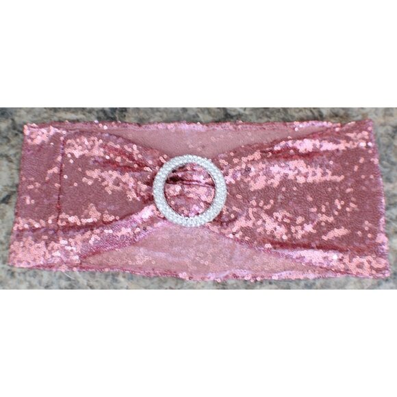 Lot 10 Pink Sequin Chair Sashes Rhinestone Buckles Parties Decor Wedding Events - Picture 1 of 10